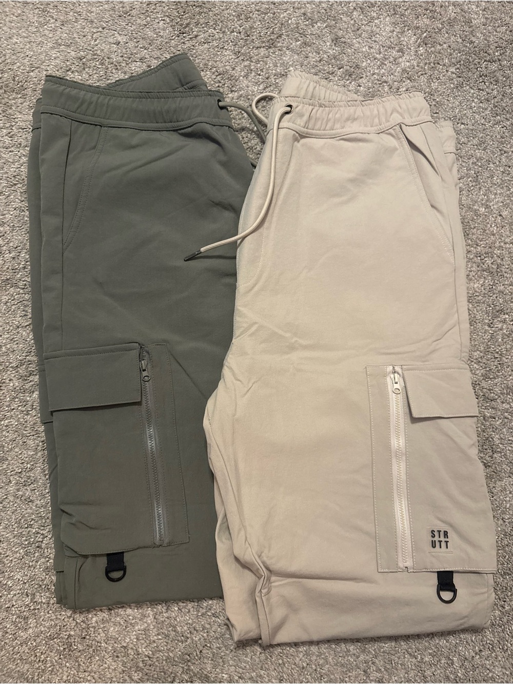 Strutt Men’s Beige and Green Cargo Joggers with Pockets - Set of 2